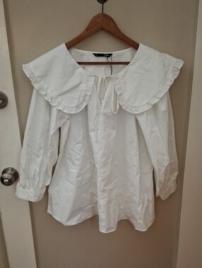 NWT Dottie White Cotton Ruffled Collar Blouse - Women's Top_1